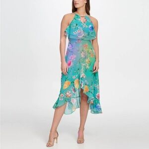Kensie High Low Floral Dress - Green and Purple